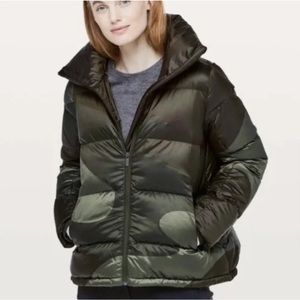 Lululemon Cloudscape Down Puffer Jacket Waterproof Dk Olive Gator Green Camo